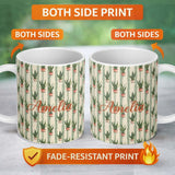 Personalized Custom Name Vintage Snake Plant Pots with Soft Striped Background Seamless 11oz Ceramic Coffee Tea Mug White Large Handle