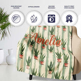 Vintage Snake Plant Pots with Soft Striped Background Seamless  Personalised Custom Name Super Soft Fleece Blanket Bed Sofa Throw