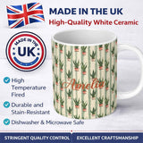 Personalized Custom Name Vintage Snake Plant Pots with Soft Striped Background Seamless 11oz Ceramic Coffee Tea Mug White Large Handle