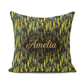 Custom Name Dense Tropical Snake Plant Leaves on Dark Background Square Filled Cushion Throw Pillow Sofa Bed Home Decor Zip Washable UK Made