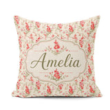 Custom Name Elegant Red Floral Bouquets on Soft Cream Background Square Filled Cushion Throw Pillow Sofa Bed Home Decor Zip Washable UK Made