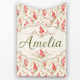 Elegant Red Floral Bouquets on Soft Cream Background Seamless  Personalised Custom Name Super Soft Fleece Blanket Bed Sofa Throw