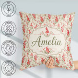 Custom Name Elegant Red Floral Bouquets on Soft Cream Background Square Filled Cushion Throw Pillow Sofa Bed Home Decor Zip Washable UK Made