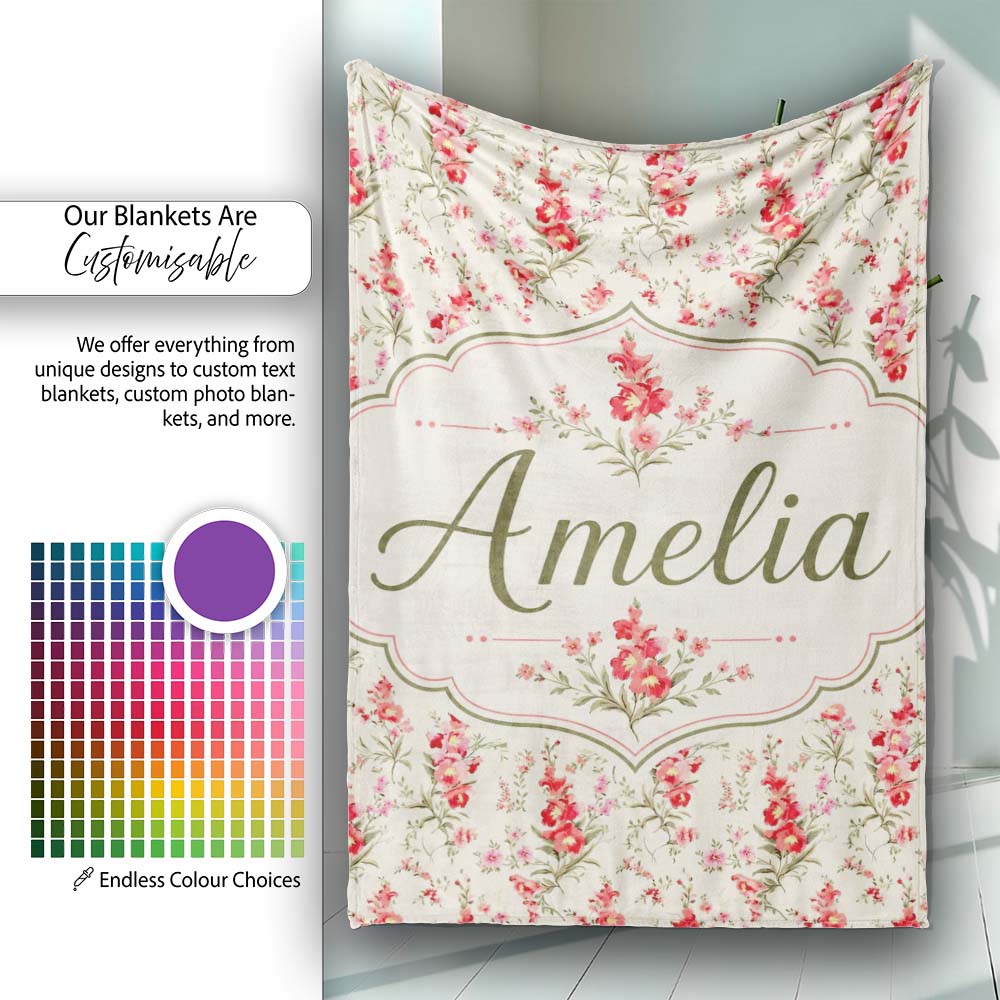 Elegant Red Floral Bouquets on Soft Cream Background Seamless  Personalised Custom Name Super Soft Fleece Blanket Bed Sofa Throw