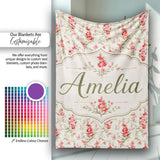 Elegant Red Floral Bouquets on Soft Cream Background Seamless  Personalised Custom Name Super Soft Fleece Blanket Bed Sofa Throw