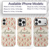 Elegant Red Floral Bouquets on Printed Design Custom Name Protective Phone Case Mobile Cover Durable Everyday Smartphone Shock Resistant