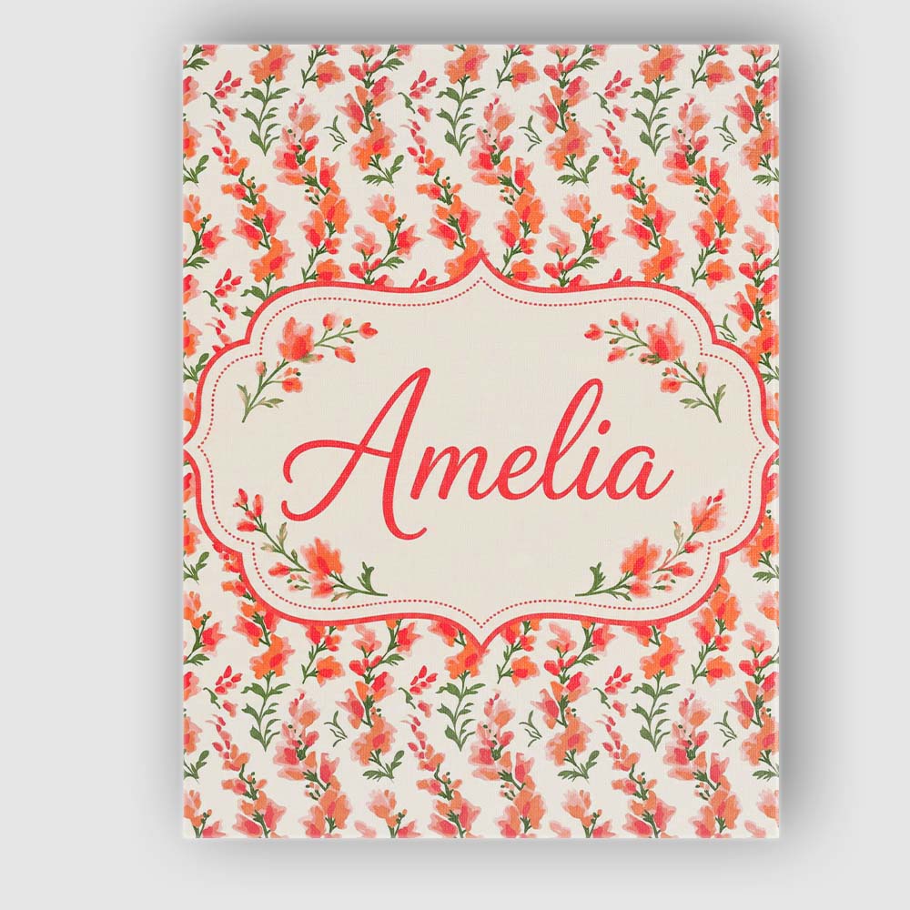 Personalised Name Soft Coral Orange Wildflowers on Light Custom Creative Decorator Style Canvas Wall Art Print Decor Picture Ready to Hang