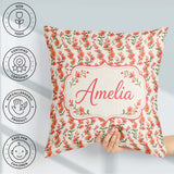 Custom Name Soft Coral Orange Wildflowers on Background Seamless Square Filled Cushion Throw Pillow Sofa Bed Home Decor Zip Washable UK Made