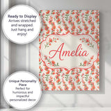 Personalised Name Soft Coral Orange Wildflowers on Light Custom Creative Decorator Style Canvas Wall Art Print Decor Picture Ready to Hang
