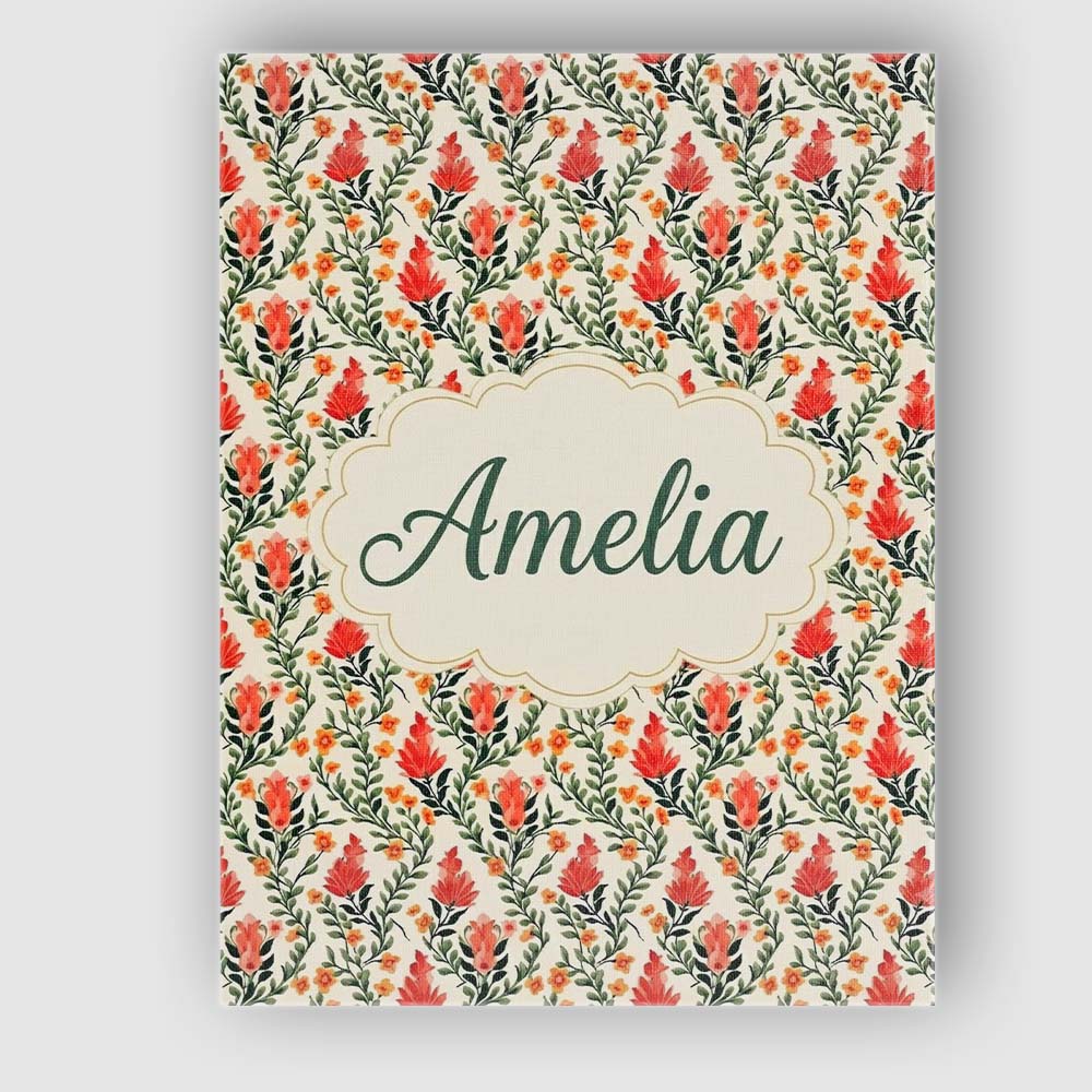 Personalised Name Elegant Red Floral Vines Custom  Bespoke Contemporary Statement Canvas Wall Art Print Decor Picture Ready to Hang