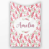Delicate Pink Watercolor Blossom Sprigs on Soft Background Seamless  Personalised Custom Name Super Soft Fleece Blanket Bed Sofa Throw