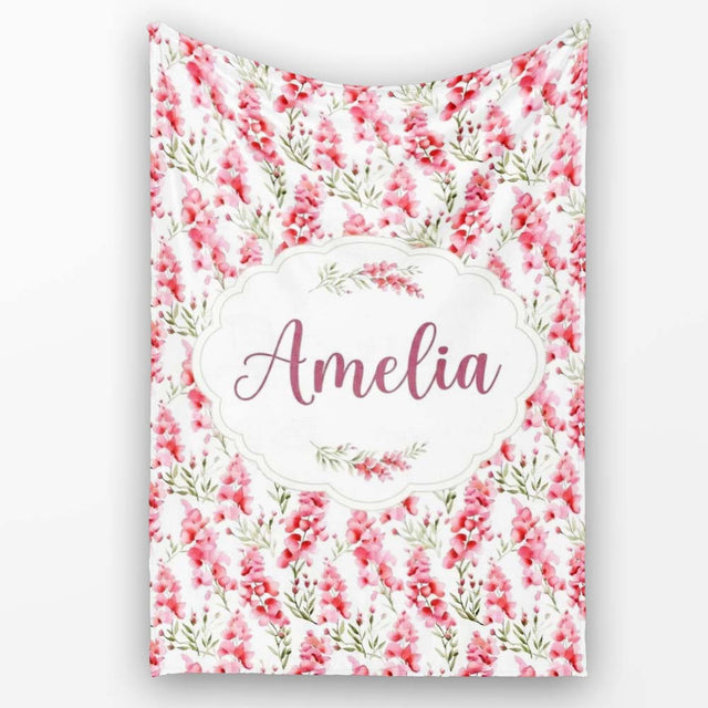 Delicate Pink Watercolor Blossom Sprigs on Soft Background Seamless  Personalised Custom Name Super Soft Fleece Blanket Bed Sofa Throw