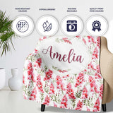 Delicate Pink Watercolor Blossom Sprigs on Soft Background Seamless  Personalised Custom Name Super Soft Fleece Blanket Bed Sofa Throw