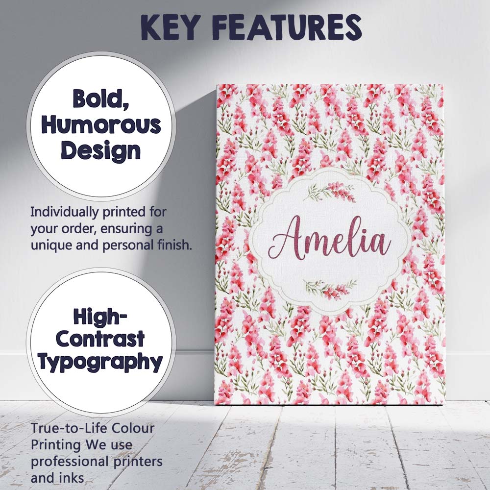 Personalised Name Delicate Pink Watercolor Custom  Unique Gift Idea Elegant Feature Canvas Wall Art Print Decor Picture Ready to Hang