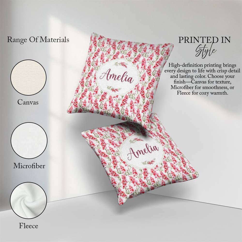 Custom Name Delicate Pink Watercolor on Soft Background Seamless Square Filled Cushion Throw Pillow Sofa Bed Home Decor Zip Washable UK Made