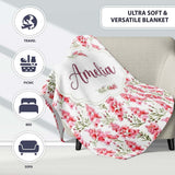 Delicate Pink Watercolor Blossom Sprigs on Soft Background Seamless  Personalised Custom Name Super Soft Fleece Blanket Bed Sofa Throw