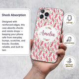 Delicate Pink Watercolor Blossom Sprigs on Soft Custom Name Protective Phone Case Mobile Cover Durable Everyday Smartphone Shock Resistant