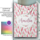 Delicate Pink Watercolor Blossom Sprigs on Soft Background Seamless  Personalised Custom Name Super Soft Fleece Blanket Bed Sofa Throw