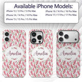 Delicate Pink Watercolor Blossom Sprigs on Soft Custom Name Protective Phone Case Mobile Cover Durable Everyday Smartphone Shock Resistant