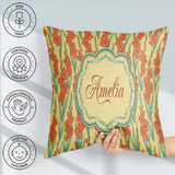Custom Name Bold Orange Floral Blooms with Teal Seamless Pattern Square Filled Cushion Throw Pillow Sofa Bed Home Decor Zip Washable UK Made