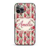 Classic Pink and Red Garden Flowers on Neutral Custom Name Protective Phone Case Mobile Cover Durable Everyday Smartphone Shock Resistant