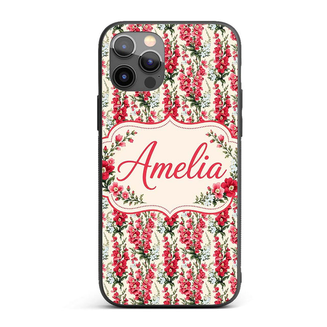 Classic Pink and Red Garden Flowers on Neutral Custom Name Protective Phone Case Mobile Cover Durable Everyday Smartphone Shock Resistant