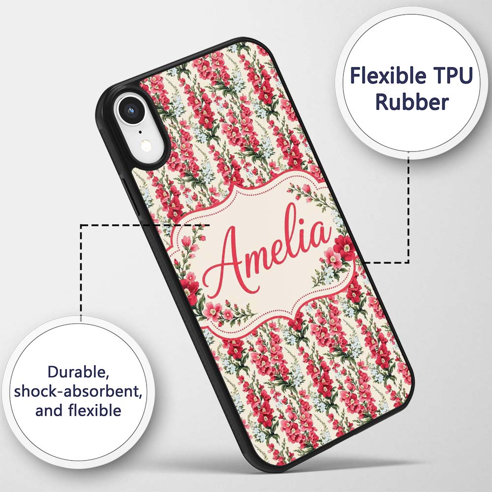 Classic Pink and Red Garden Flowers on Neutral Custom Name Protective Phone Case Mobile Cover Durable Everyday Smartphone Shock Resistant