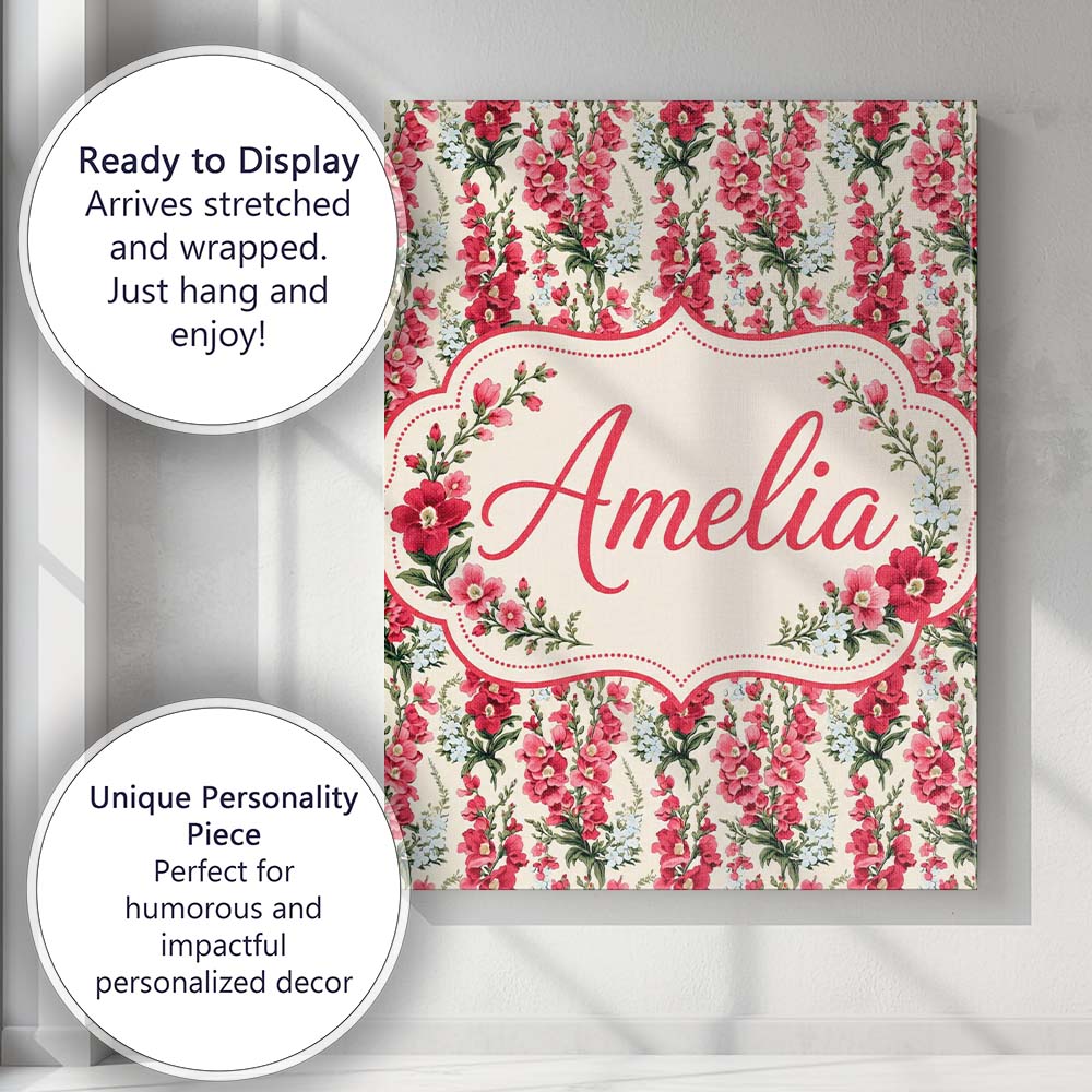 Personalised Name Classic Pink and Red Custom  Modern Room Accent Elegant Feature Canvas Wall Art Print Decor Picture Ready to Hang