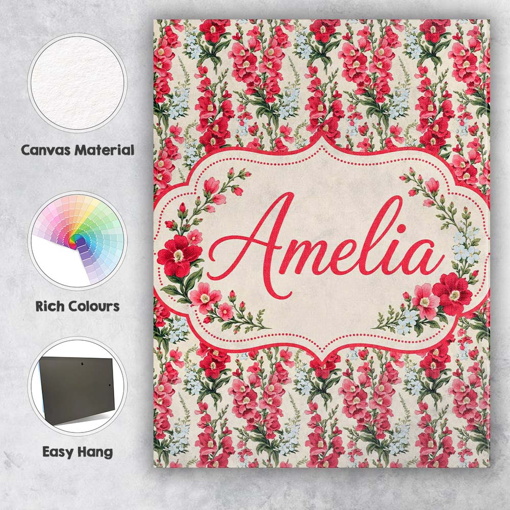 Personalised Name Classic Pink and Red Custom  Modern Room Accent Elegant Feature Canvas Wall Art Print Decor Picture Ready to Hang