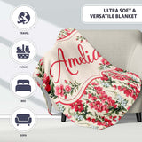 Classic Pink and Red Garden Flowers on Neutral Background Seamless  Personalised Custom Name Super Soft Fleece Blanket Bed Sofa Throw