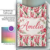 Classic Pink and Red Garden Flowers on Neutral Background Seamless  Personalised Custom Name Super Soft Fleece Blanket Bed Sofa Throw