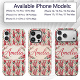 Classic Pink and Red Garden Flowers on Neutral Custom Name Protective Phone Case Mobile Cover Durable Everyday Smartphone Shock Resistant