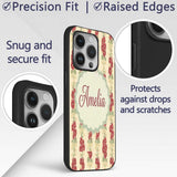 Vintage Red Floral Stems with Cream Blossoms Custom Name Protective Phone Case Mobile Cover Durable Everyday Smartphone Shock Resistant
