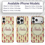 Vintage Red Floral Stems with Cream Blossoms Custom Name Protective Phone Case Mobile Cover Durable Everyday Smartphone Shock Resistant