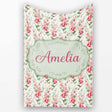 Soft Pink Floral Sprigs with Green Leaves Seamless Pattern Name Cute  Personalised Custom Name Super Soft Fleece Blanket Bed Sofa Throw