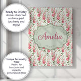 Personalised Name Soft Pink Floral Sprigs Custom  Unique Gift Idea Elegant Feature Canvas Wall Art Print Decor Picture Ready to Hang