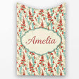 Vintage Red and Blue Floral Vines on Beige Background Seamless  Personalised Custom Name Super Soft Fleece Blanket Bed Sofa Throw