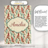 Vintage Red and Blue Floral Vines on Beige Background Seamless  Personalised Custom Name Super Soft Fleece Blanket Bed Sofa Throw