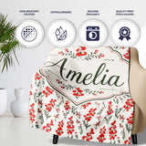 Minimal Red Floral Sprigs on Light Neutral Background Seamless  Personalised Custom Name Super Soft Fleece Blanket Bed Sofa Throw
