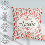Custom Name Minimal Red Floral Sprigs on Light Neutral Seamless Square Filled Cushion Throw Pillow Sofa Bed Home Decor Zip Washable UK Made