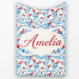 Elegant Blue Floral Vines with Red Accents Seamless Pattern Name  Personalised Custom Name Super Soft Fleece Blanket Bed Sofa Throw