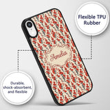 Bold Red Floral Silhouettes on Beige Background Custom Name Protective Phone Case Mobile Cover Durable Everyday Smartphone Shock Resistant