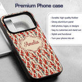 Bold Red Floral Silhouettes on Beige Background Custom Name Protective Phone Case Mobile Cover Durable Everyday Smartphone Shock Resistant