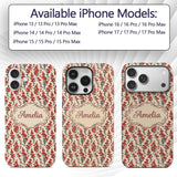 Bold Red Floral Silhouettes on Beige Background Custom Name Protective Phone Case Mobile Cover Durable Everyday Smartphone Shock Resistant