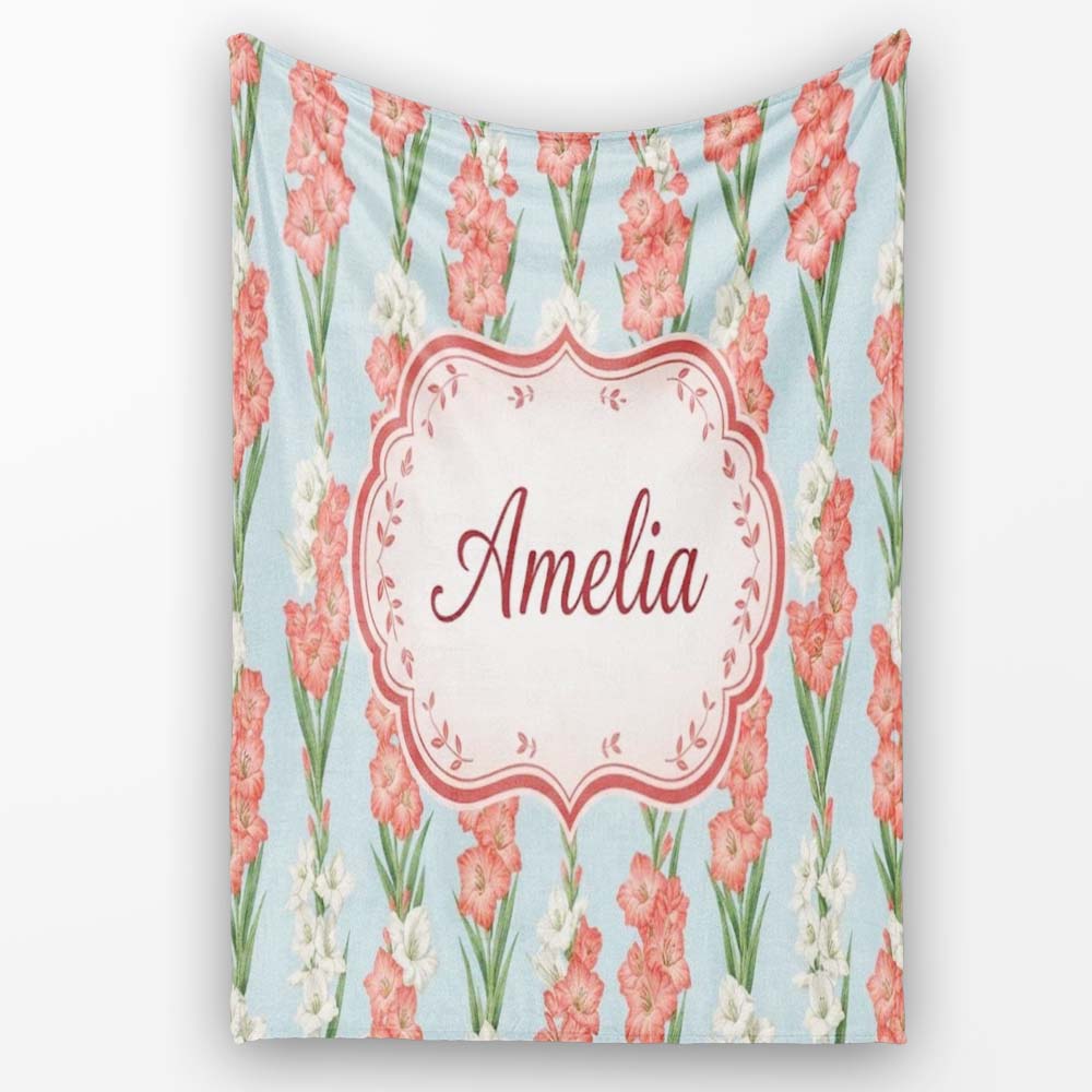 Painterly Red and White Floral Blooms on Teal Background Seamless  Personalised Custom Name Super Soft Fleece Blanket Bed Sofa Throw