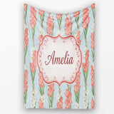 Painterly Red and White Floral Blooms on Teal Background Seamless  Personalised Custom Name Super Soft Fleece Blanket Bed Sofa Throw