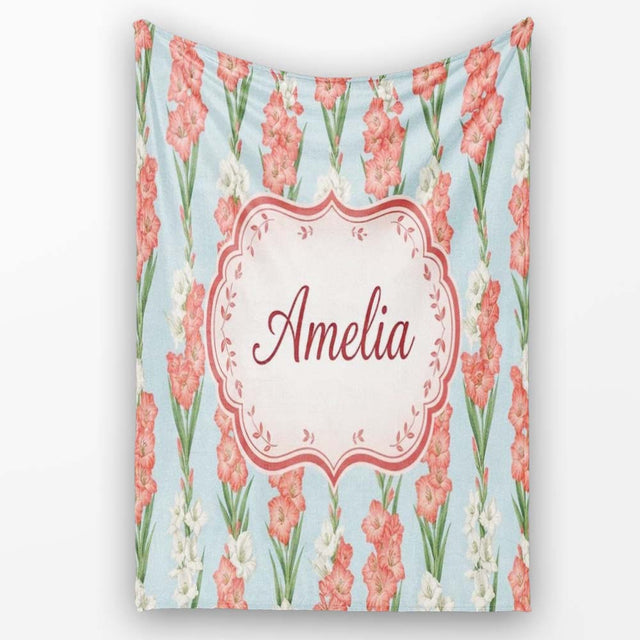 Painterly Red and White Floral Blooms on Teal Background Seamless  Personalised Custom Name Super Soft Fleece Blanket Bed Sofa Throw
