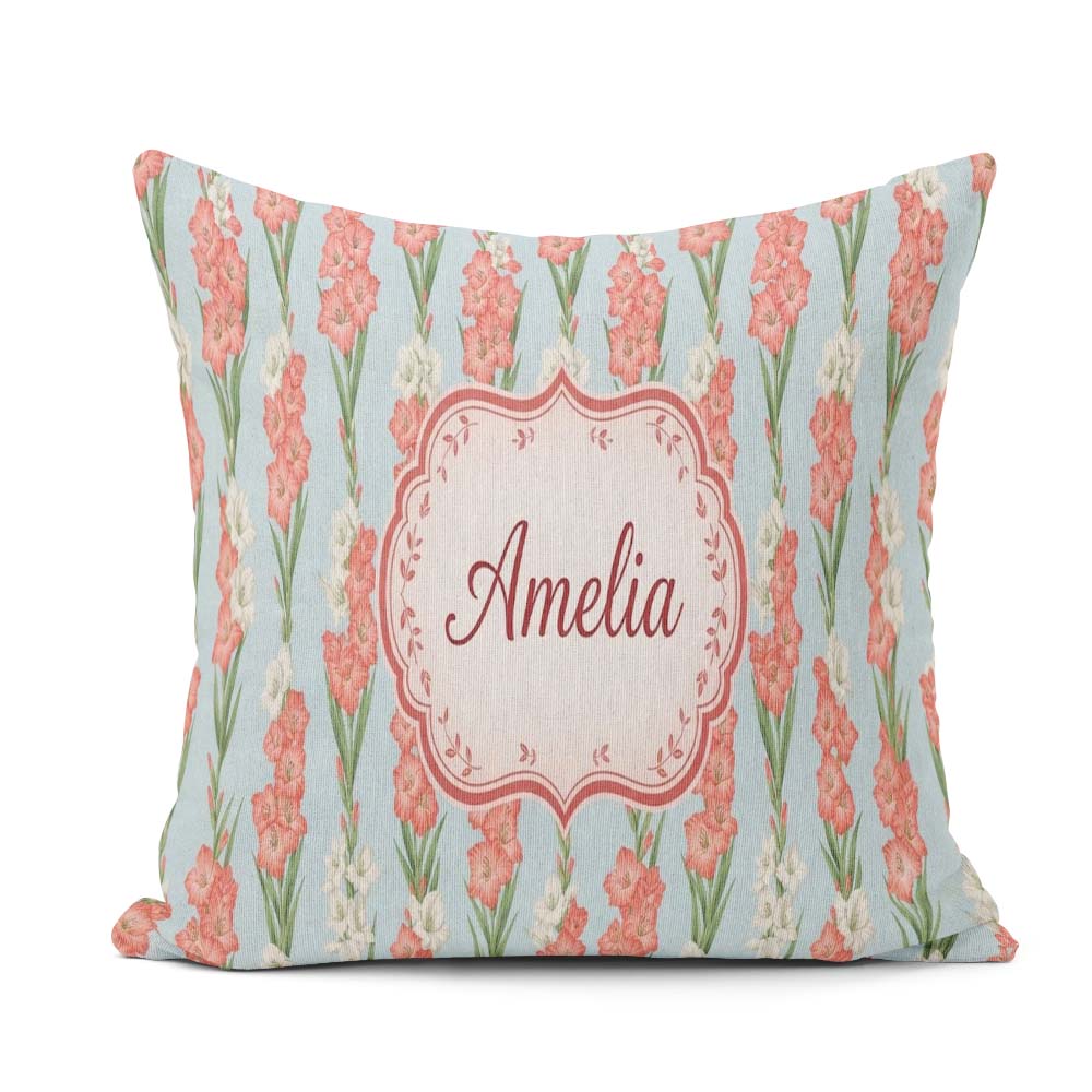 Custom Name Painterly Red White Floral Blooms on Teal Background Square Filled Cushion Throw Pillow Sofa Bed Home Decor Zip Washable UK Made