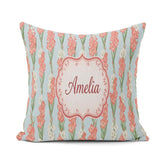 Custom Name Painterly Red White Floral Blooms on Teal Background Square Filled Cushion Throw Pillow Sofa Bed Home Decor Zip Washable UK Made