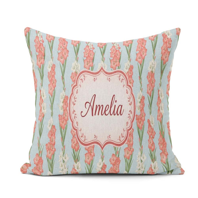 Custom Name Painterly Red White Floral Blooms on Teal Background Square Filled Cushion Throw Pillow Sofa Bed Home Decor Zip Washable UK Made